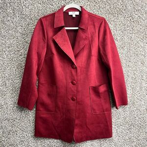 Magaschoni Jacket Women’s Medium Red Button Front Faux Suede